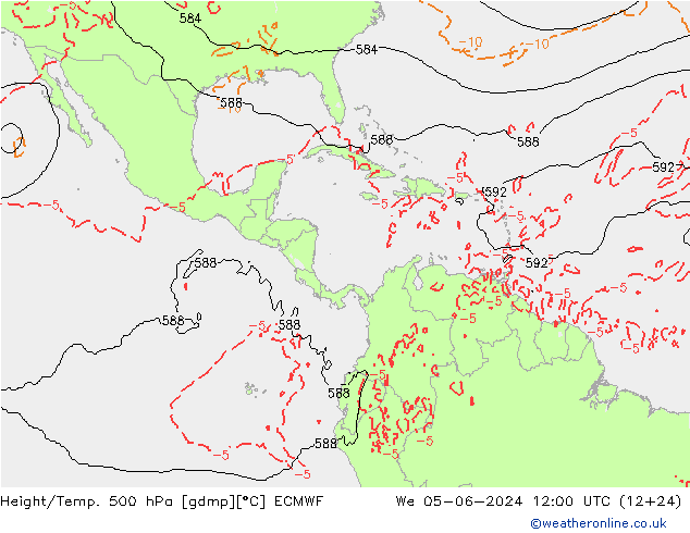 Z500/Yağmur (+YB)/Z850 ECMWF Çar 05.06.2024 12 UTC