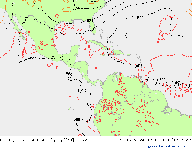 Height/Temp. 500 hPa ECMWF Tu 11.06.2024 12 UTC