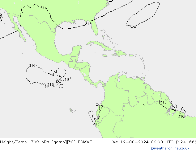 Geop./Temp. 700 hPa ECMWF mié 12.06.2024 06 UTC