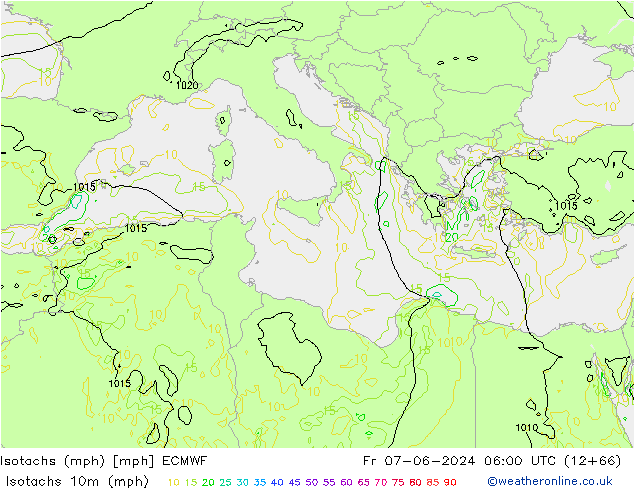 Isotachs (mph) ECMWF ven 07.06.2024 06 UTC