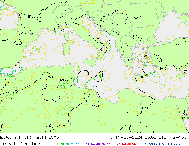 Eşrüzgar Hızları mph ECMWF Sa 11.06.2024 00 UTC