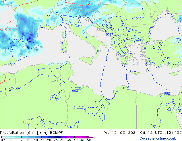 Z500/Rain (+SLP)/Z850 ECMWF We 12.06.2024 12 UTC