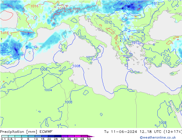 Precipitation ECMWF Tu 11.06.2024 18 UTC