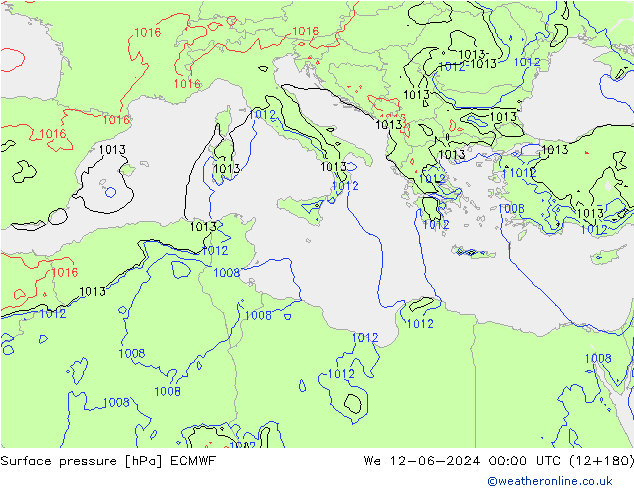 pressão do solo ECMWF Qua 12.06.2024 00 UTC