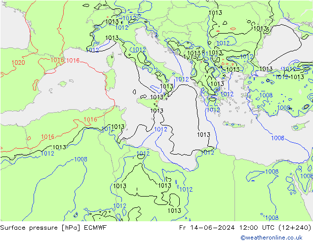 Atmosférický tlak ECMWF Pá 14.06.2024 12 UTC