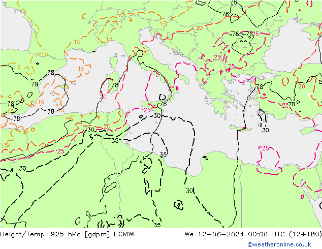 Height/Temp. 925 гПа ECMWF ср 12.06.2024 00 UTC