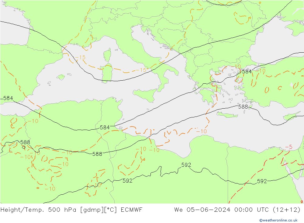 Z500/Rain (+SLP)/Z850 ECMWF Mi 05.06.2024 00 UTC