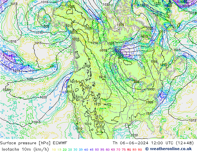 Isotachen (km/h) ECMWF Do 06.06.2024 12 UTC