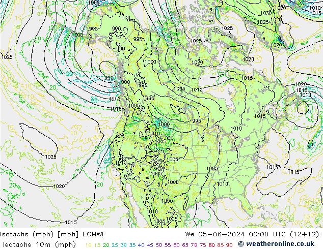 Isotachen (mph) ECMWF wo 05.06.2024 00 UTC