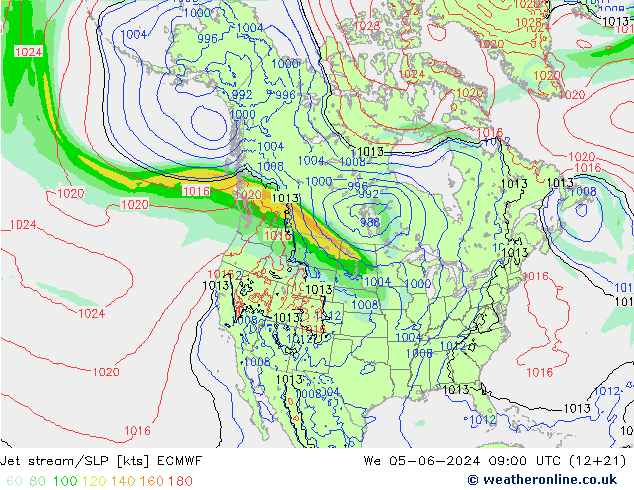 Corrente a getto ECMWF mer 05.06.2024 09 UTC