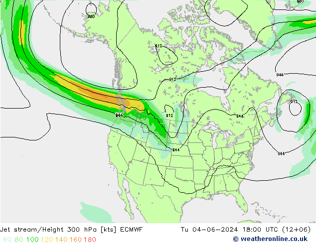 Jet stream/Height 300 hPa ECMWF Tu 04.06.2024 18 UTC