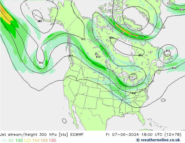 Jet stream/Height 300 hPa ECMWF Fr 07.06.2024 18 UTC