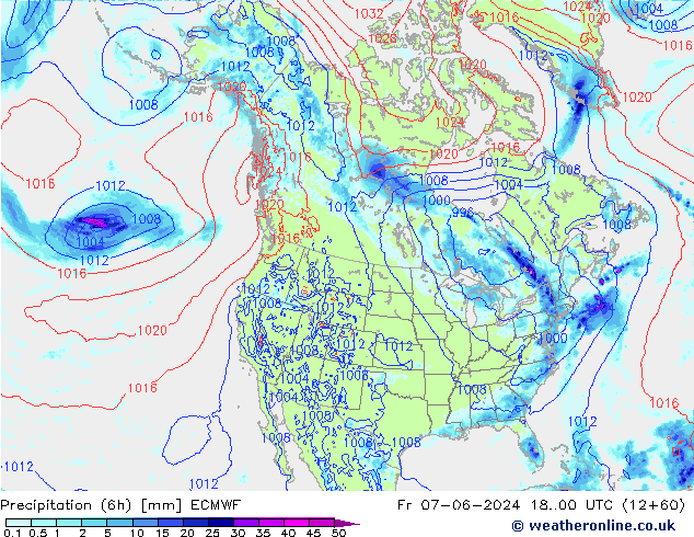 Z500/Rain (+SLP)/Z850 ECMWF vie 07.06.2024 00 UTC