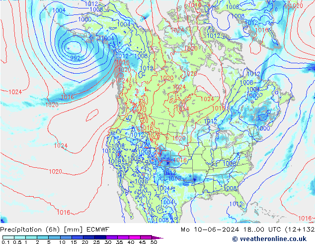 Precipitation (6h) ECMWF Mo 10.06.2024 00 UTC