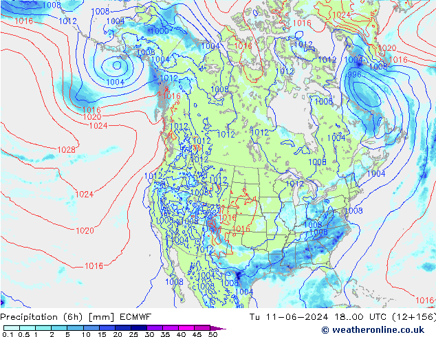 Precipitación (6h) ECMWF mar 11.06.2024 00 UTC