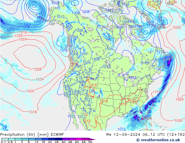 Z500/Rain (+SLP)/Z850 ECMWF Mi 12.06.2024 12 UTC