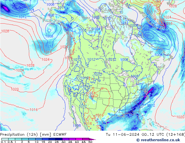 Precipitation (12h) ECMWF Út 11.06.2024 12 UTC