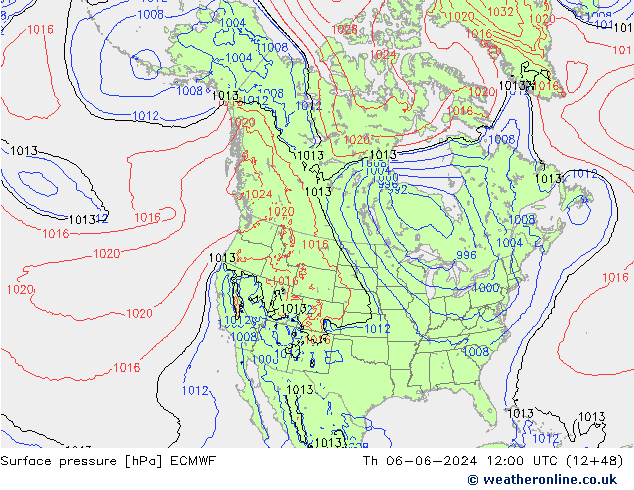 Surface pressure ECMWF Th 06.06.2024 12 UTC