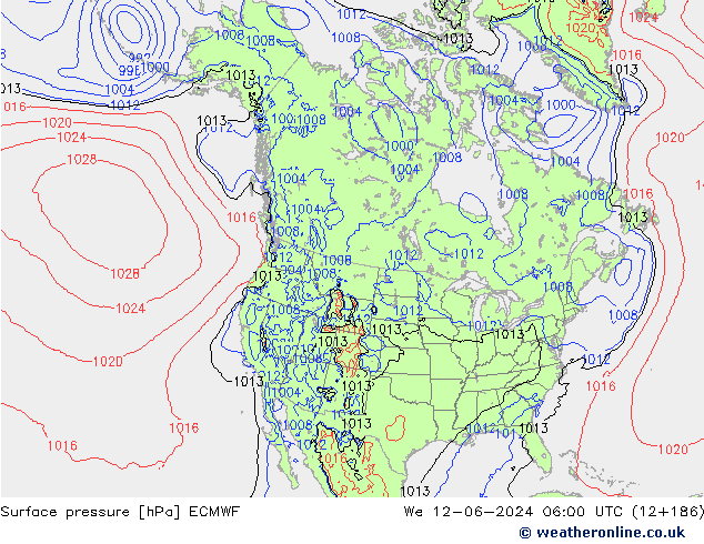 Surface pressure ECMWF We 12.06.2024 06 UTC