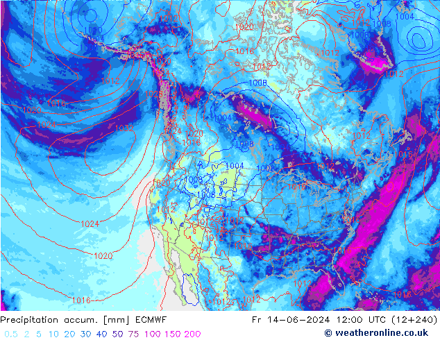 Totale neerslag ECMWF vr 14.06.2024 12 UTC