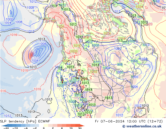 Tendenza di Pressione ECMWF ven 07.06.2024 12 UTC