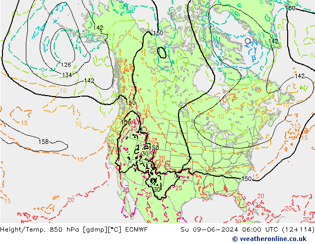 Z500/Yağmur (+YB)/Z850 ECMWF Paz 09.06.2024 06 UTC