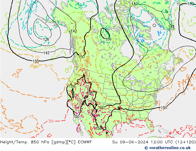 Z500/Rain (+SLP)/Z850 ECMWF Su 09.06.2024 12 UTC