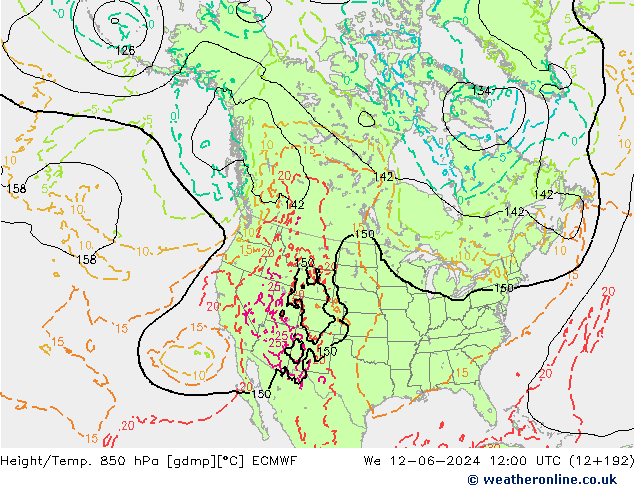 Z500/Rain (+SLP)/Z850 ECMWF Mi 12.06.2024 12 UTC