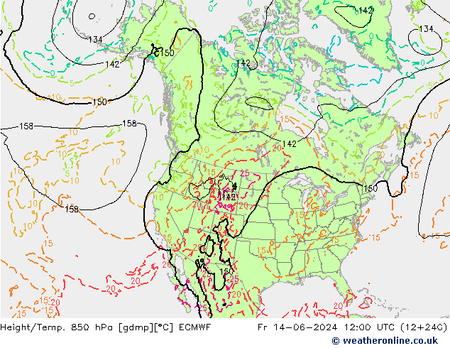 Geop./Temp. 850 hPa ECMWF vie 14.06.2024 12 UTC