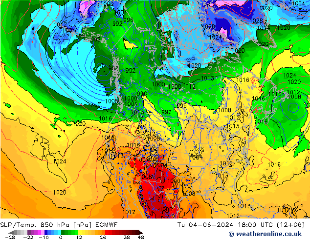 850 hPa Yer Bas./Sıc ECMWF Sa 04.06.2024 18 UTC