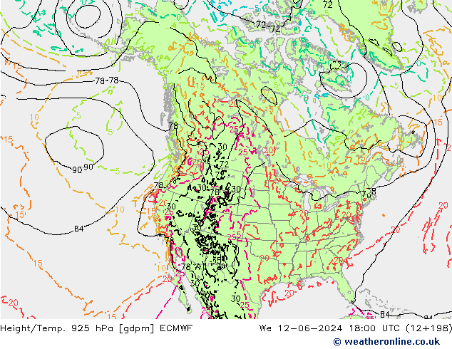 Height/Temp. 925 гПа ECMWF ср 12.06.2024 18 UTC