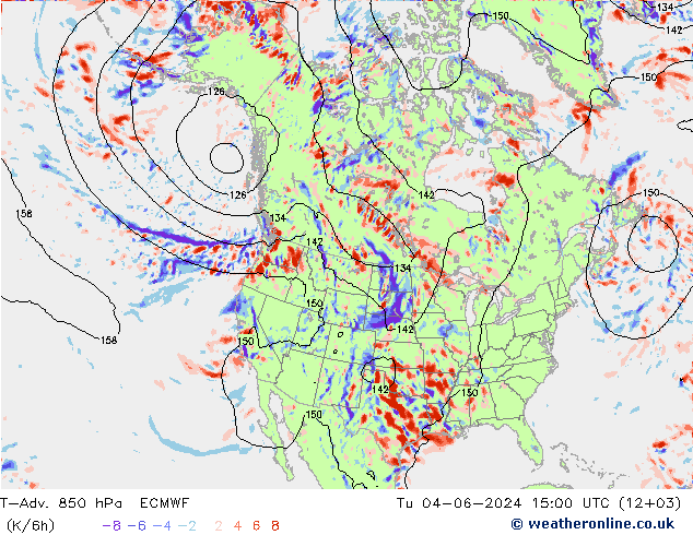 T-Adv. 850 гПа ECMWF вт 04.06.2024 15 UTC