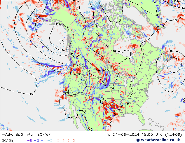 T-Adv. 850 hPa ECMWF Di 04.06.2024 18 UTC