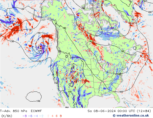 T-Adv. 850 hPa ECMWF sab 08.06.2024 00 UTC