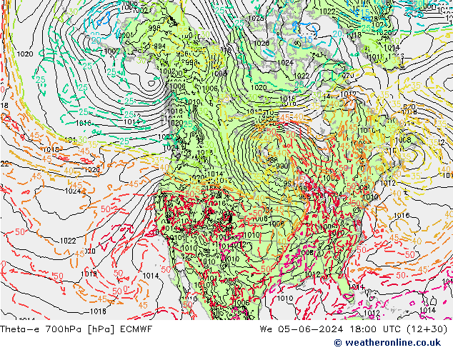 Theta-e 700hPa ECMWF Qua 05.06.2024 18 UTC