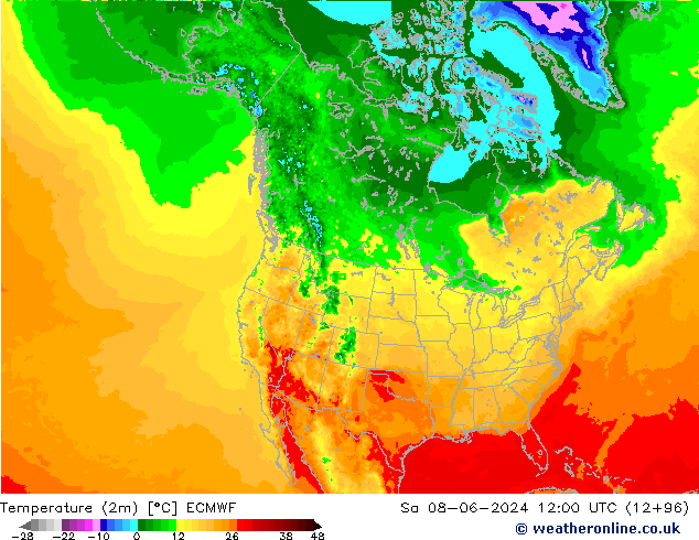 Temperature (2m) ECMWF Sa 08.06.2024 12 UTC