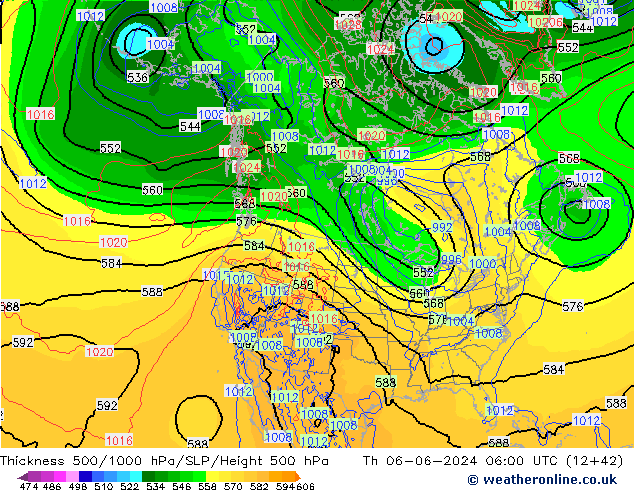 Dikte 500-1000hPa ECMWF do 06.06.2024 06 UTC