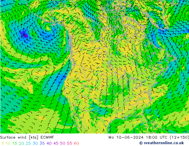 Vento 10 m ECMWF Seg 10.06.2024 18 UTC