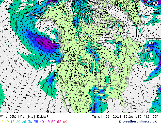 ветер 950 гПа ECMWF вт 04.06.2024 15 UTC