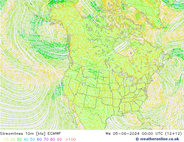 Stroomlijn 10m ECMWF wo 05.06.2024 00 UTC