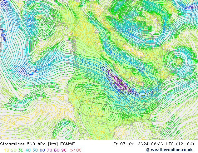 Stroomlijn 500 hPa ECMWF vr 07.06.2024 06 UTC