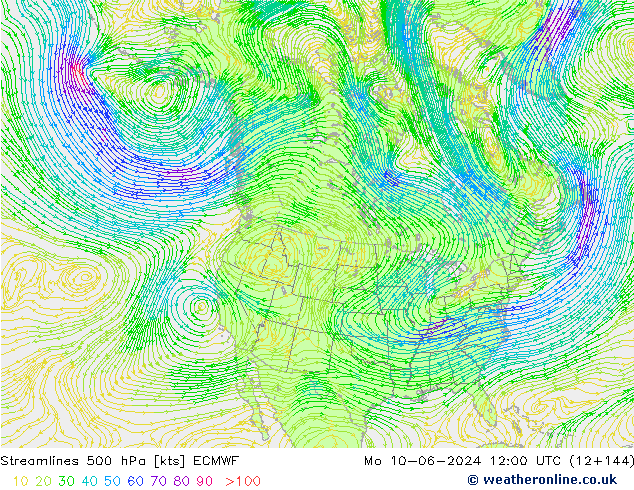 Streamlines 500 hPa ECMWF Po 10.06.2024 12 UTC