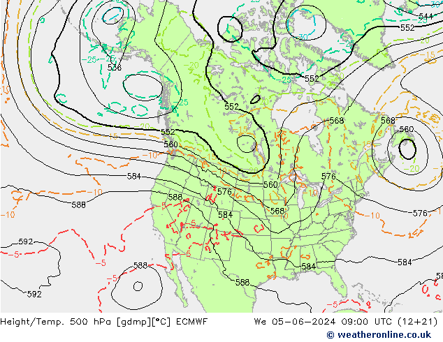 Height/Temp. 500 hPa ECMWF Mi 05.06.2024 09 UTC