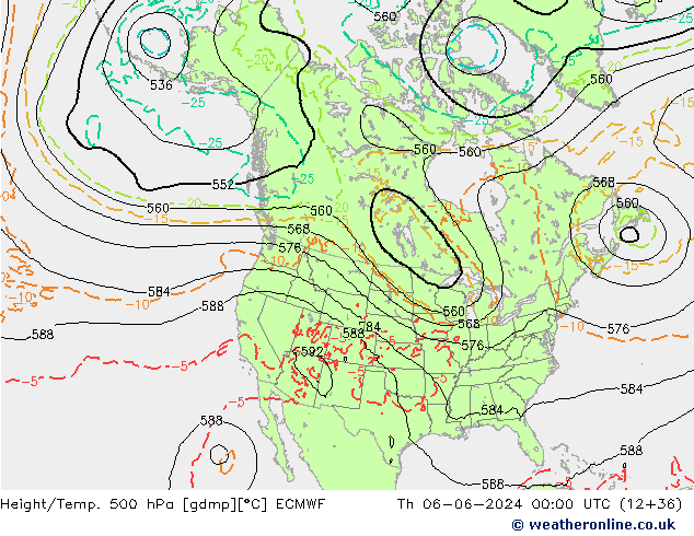 Hoogte/Temp. 500 hPa ECMWF do 06.06.2024 00 UTC