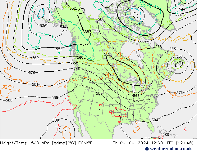 Height/Temp. 500 hPa ECMWF Th 06.06.2024 12 UTC