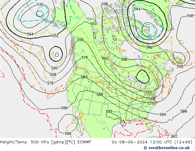 Z500/Rain (+SLP)/Z850 ECMWF Sáb 08.06.2024 12 UTC