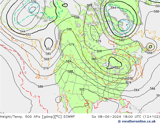 Z500/Rain (+SLP)/Z850 ECMWF Sa 08.06.2024 18 UTC