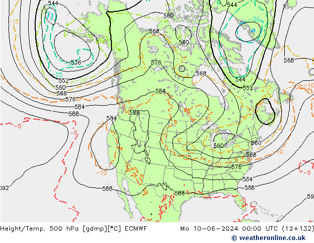 Z500/Rain (+SLP)/Z850 ECMWF ��� 10.06.2024 00 UTC