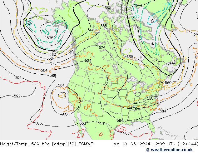 Height/Temp. 500 hPa ECMWF Mo 10.06.2024 12 UTC