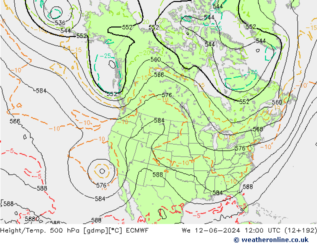 Z500/Rain (+SLP)/Z850 ECMWF Mi 12.06.2024 12 UTC